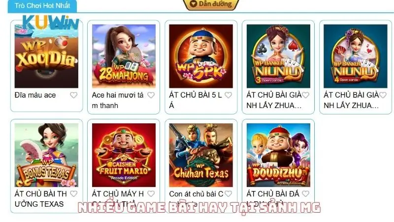 Nhiều game bài hay tại sảnh MG